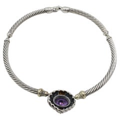 David Yurman Cable Classic Silver & Gold Station Amethyst Collar Necklace