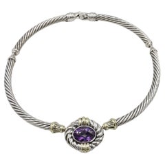 David Yurman Cable Classic Silver & Gold Station Amethyst Collar Necklace