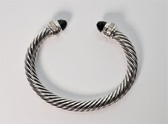 David Yurman Cable Classic Sterling Silver Bracelet w Onyx & Diamond Accents