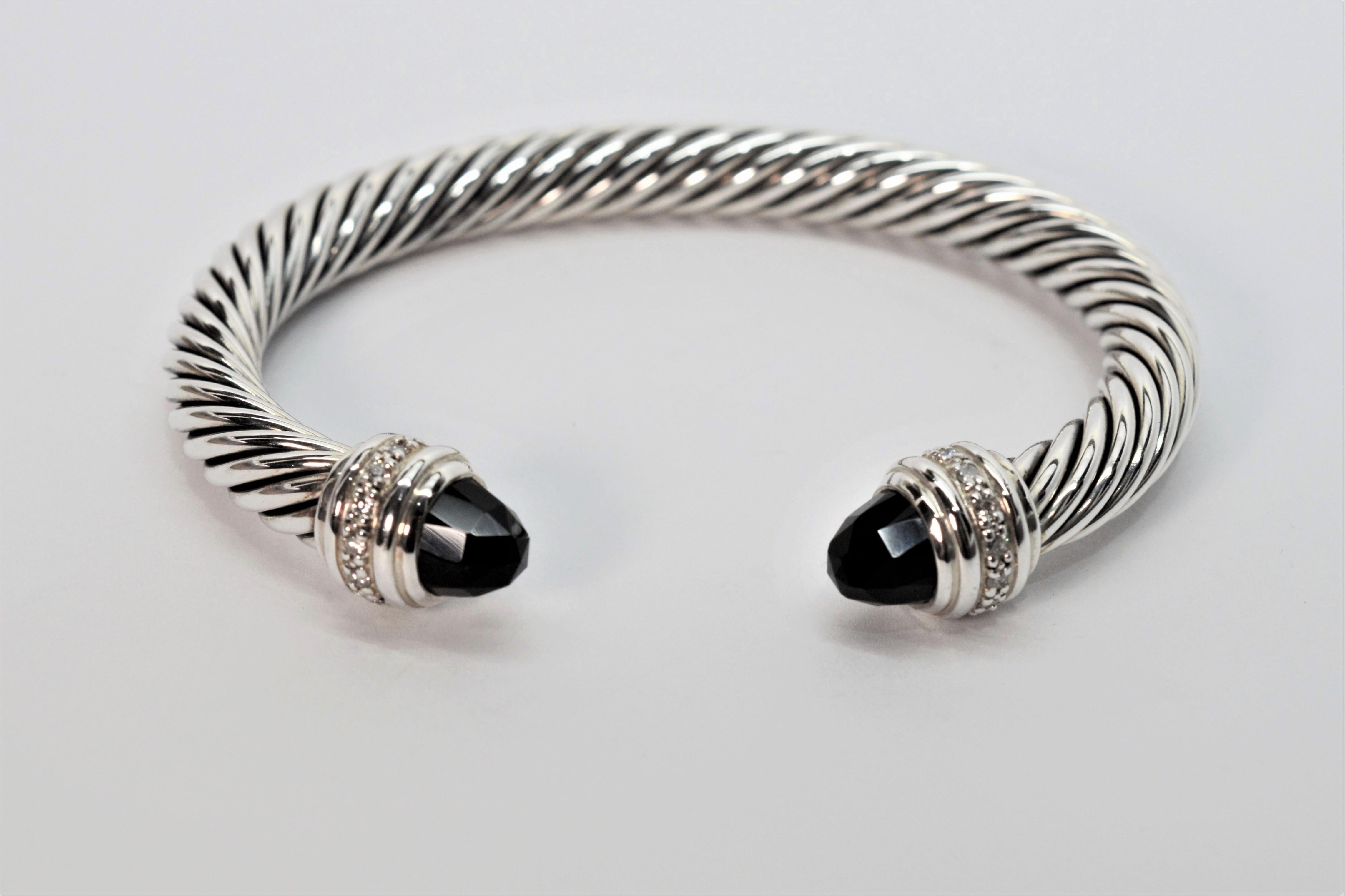 David Yurman Cable Classic Sterling Silver Bracelet w Onyx & Diamond Accents 2