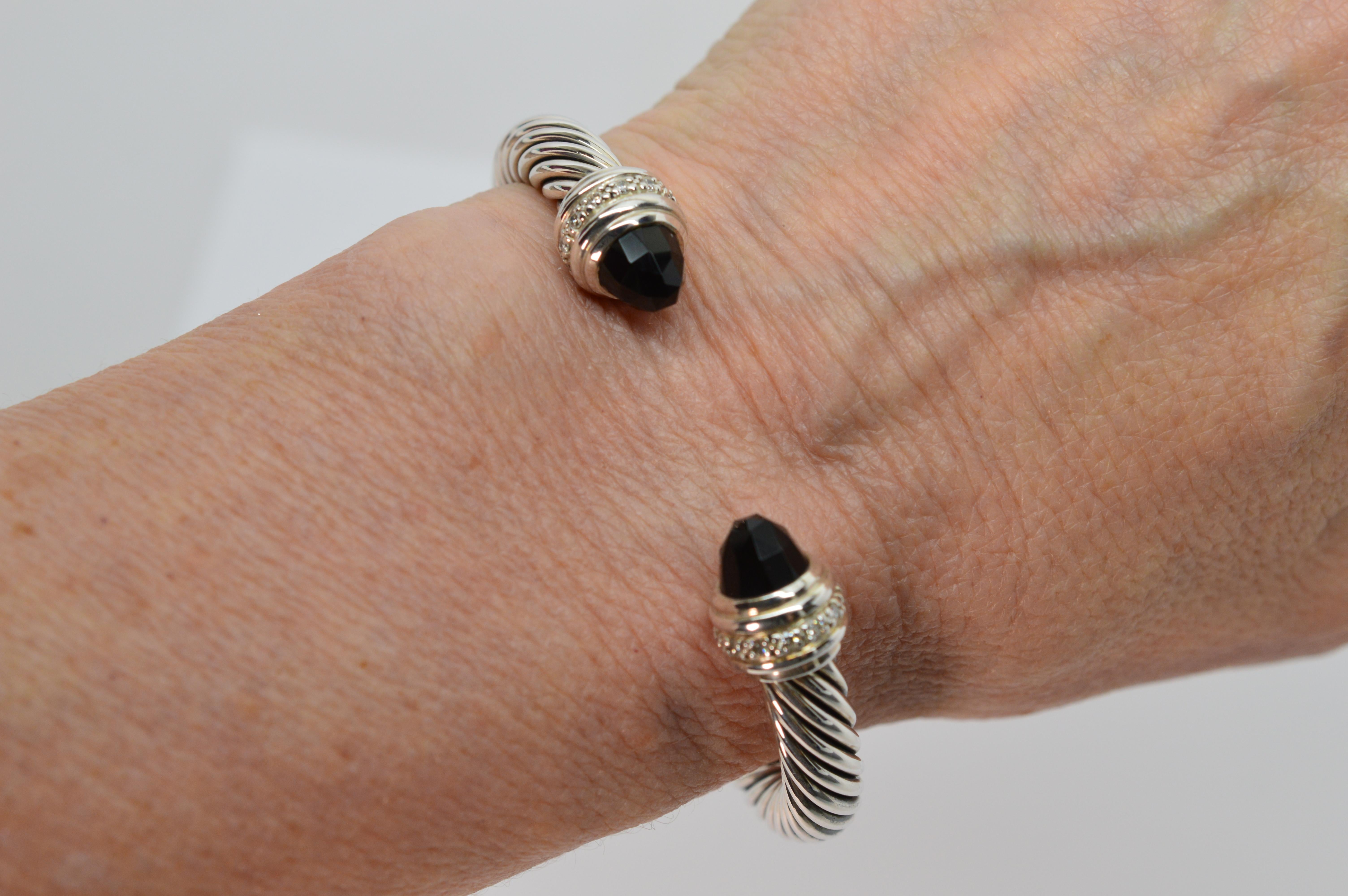 David Yurman Cable Classic Sterling Silver Bracelet w Onyx & Diamond Accents 3