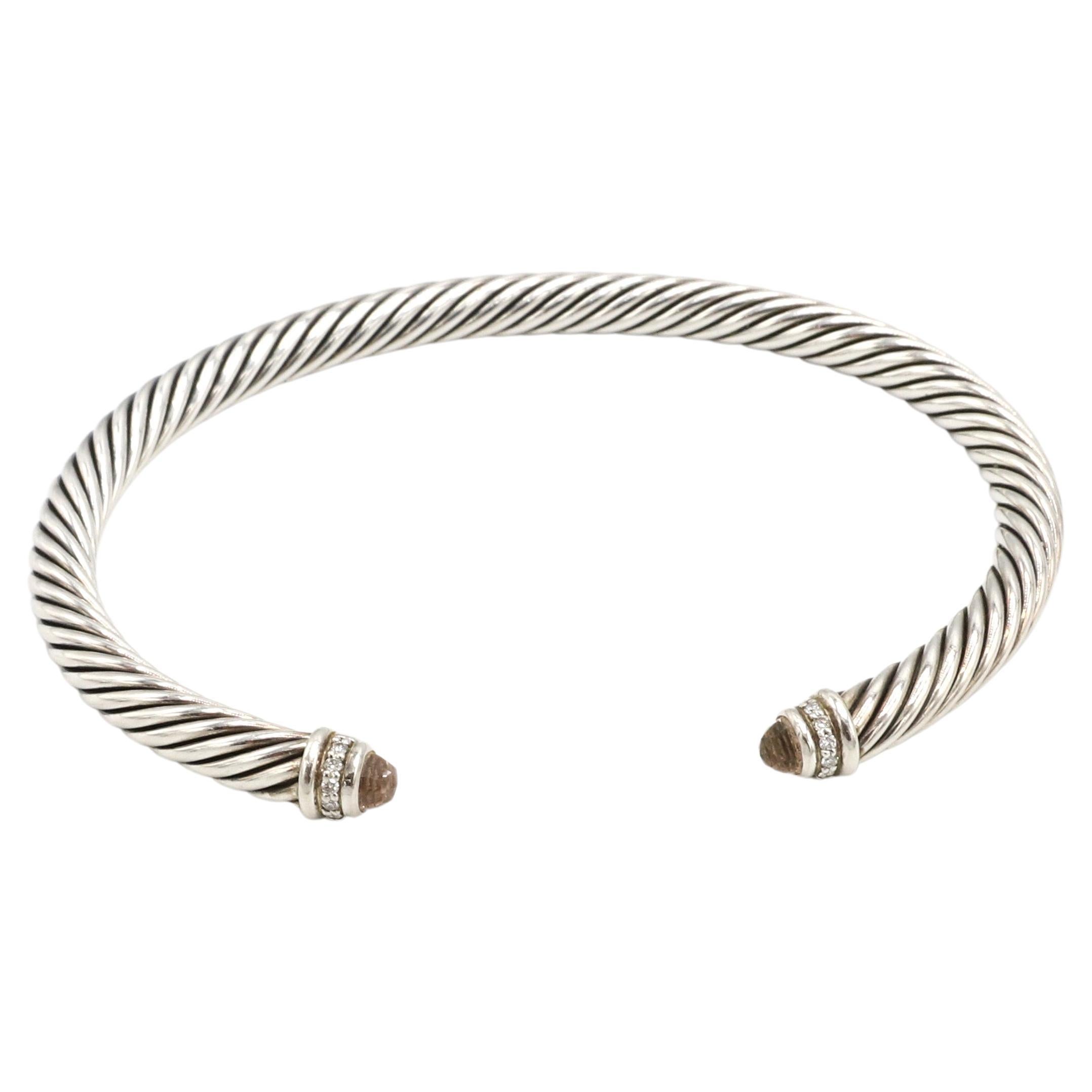 David Yurman Cable Classic Sterling Silver Natural Diamond & Morganite Bracelet