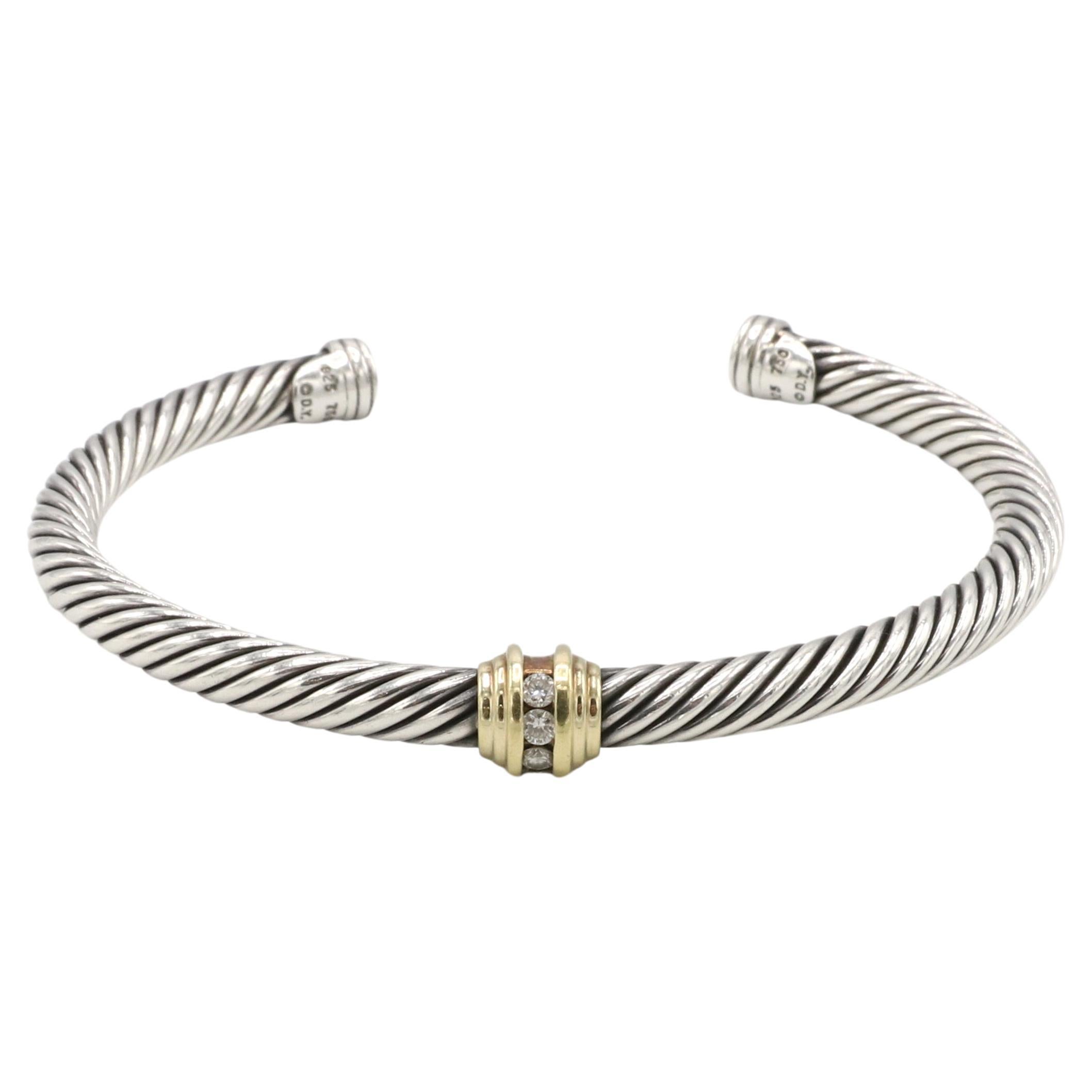 David Yurman Cable Classic Sterling Silver & Gold Diamond Station Bracelet