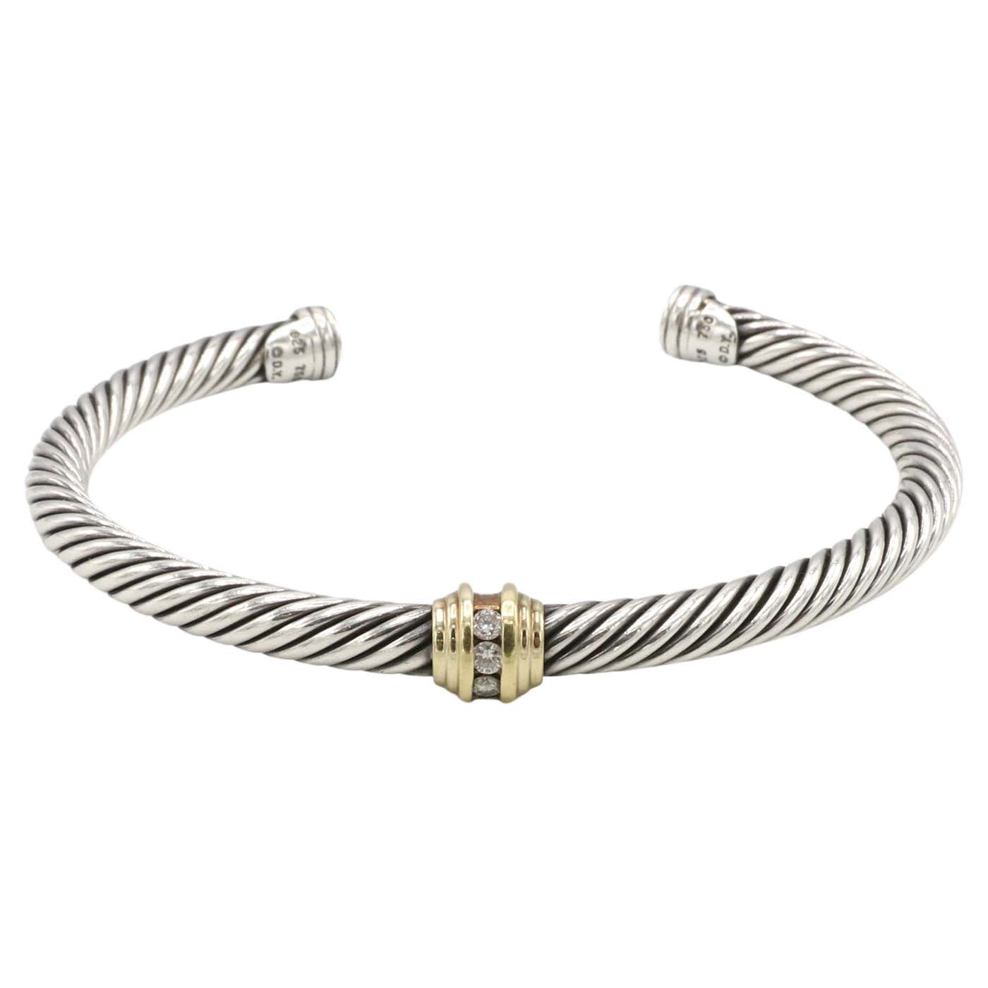 David Yurman Cable Classic Sterling Silver and Gold Diamond Station