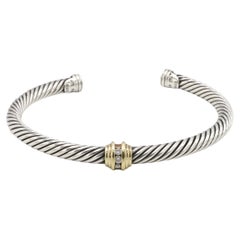 David Yurman Bracciale classico a cavo in argento sterling e oro con diamanti a stazione