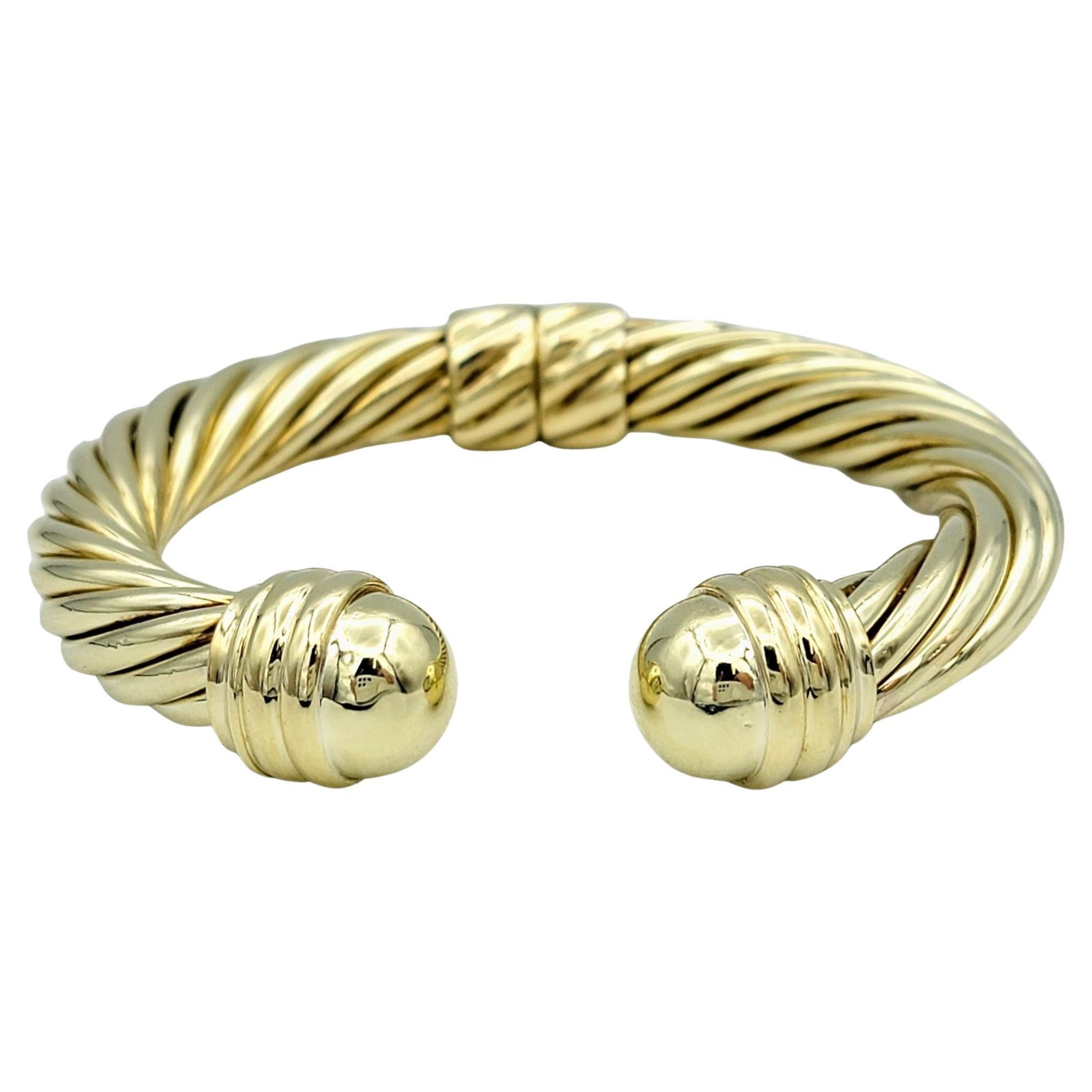 David Yurman Cable Classics 10 mm Hinged Cuff Bracelet in 14 Karat Yellow Gold For Sale