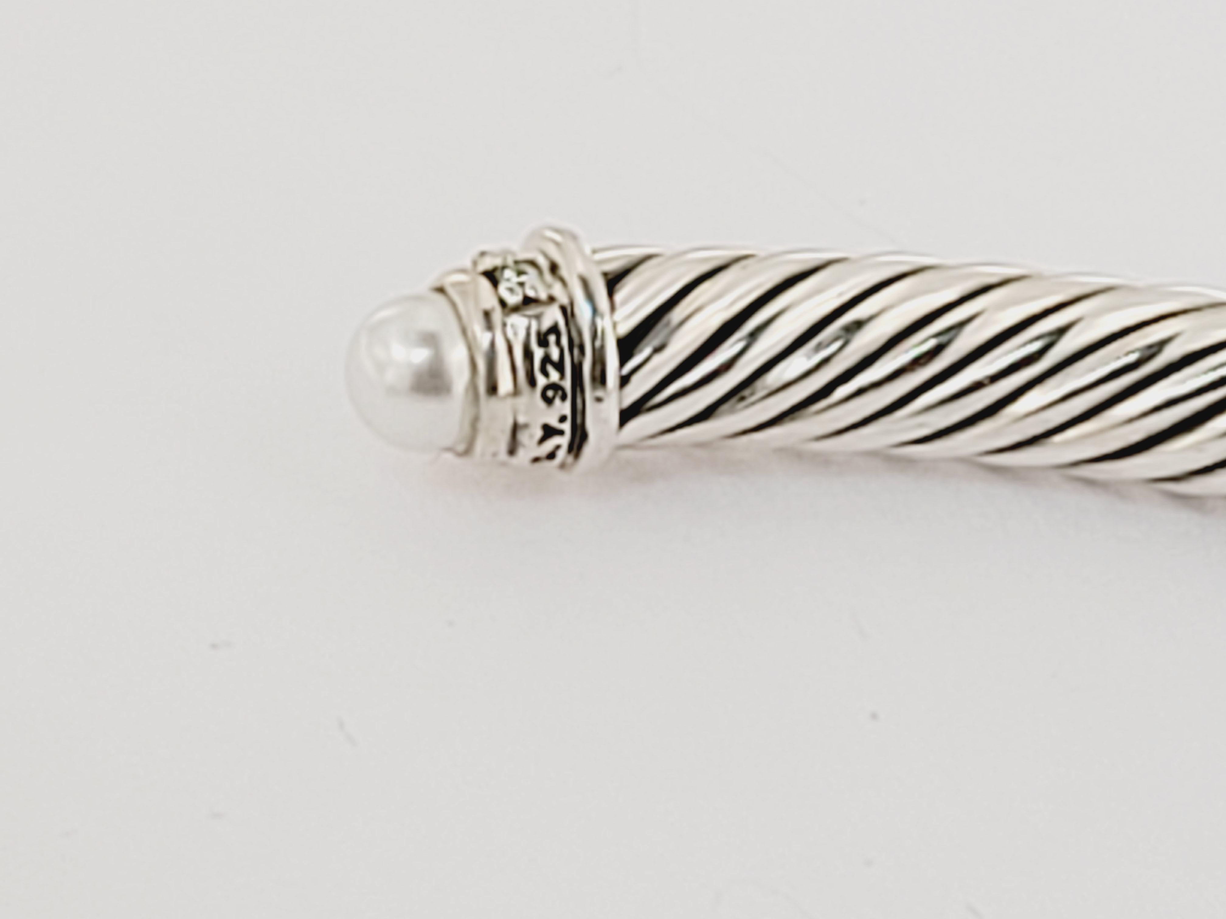 David Yurman Cable Classics Bracelet with Pearls & Diamonds In New Condition For Sale In New York, NY