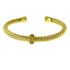 David Yurman Cable Classics Gold Cuff Bracelet with Pave Diamonds