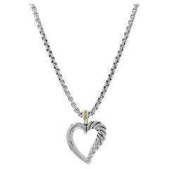 David Yurman Cable Classics Mini Heart Necklace Sterling 925 Yellow Gold 14k