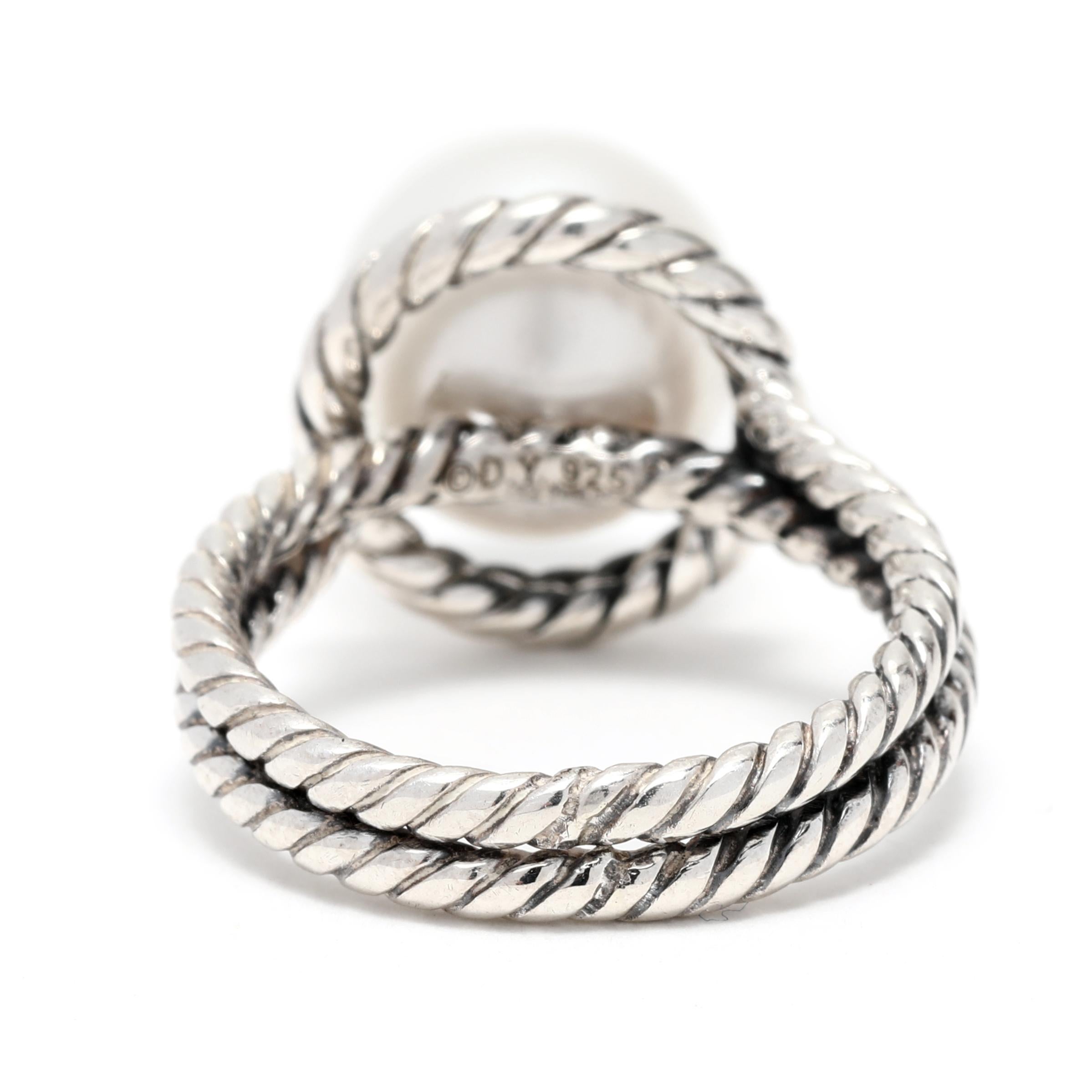 Bead David Yurman Cable Classics Pearl Cocktail Ring, Sterling Silver, Ring