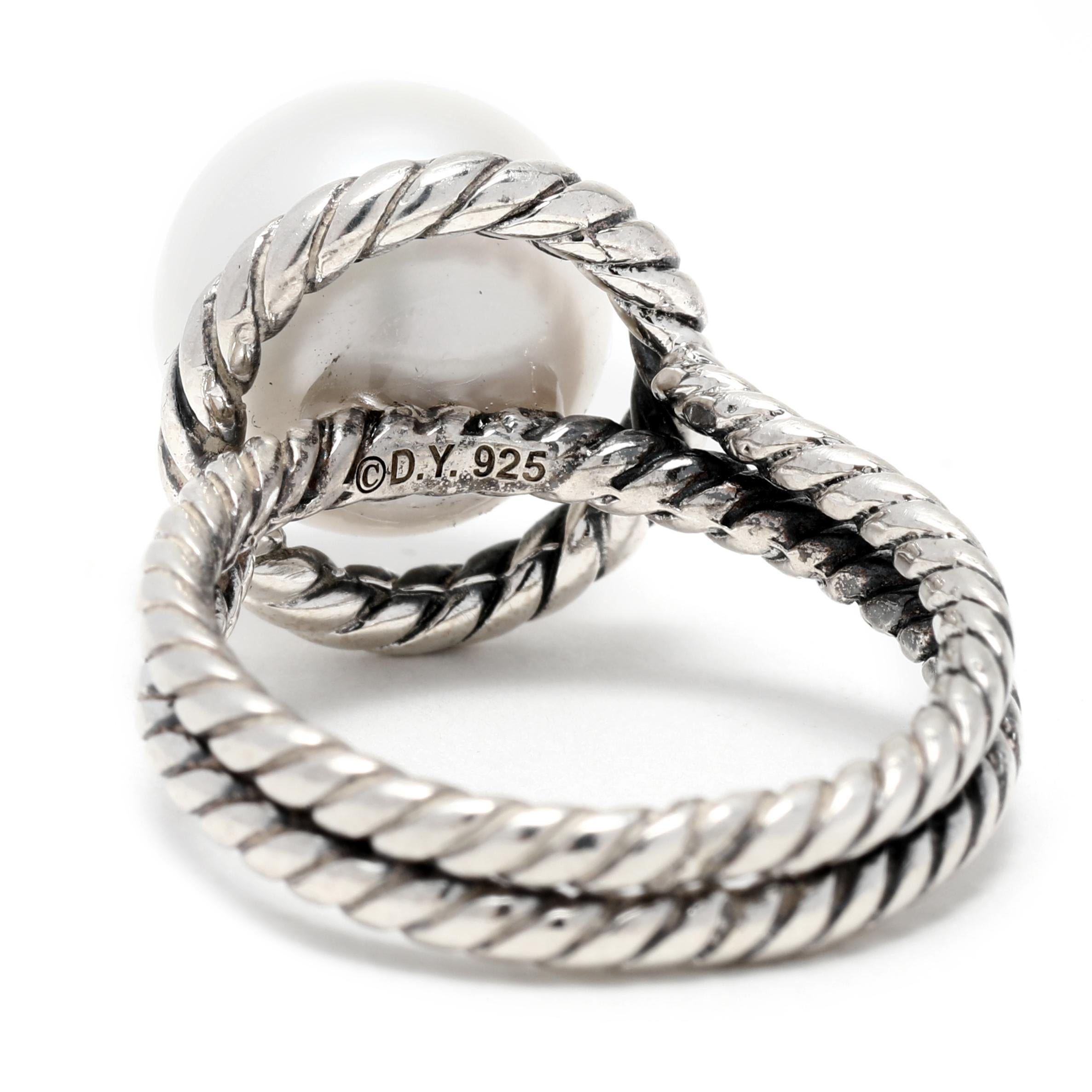 Women's or Men's David Yurman Cable Classics Pearl Cocktail Ring, Sterling Silver, Ring