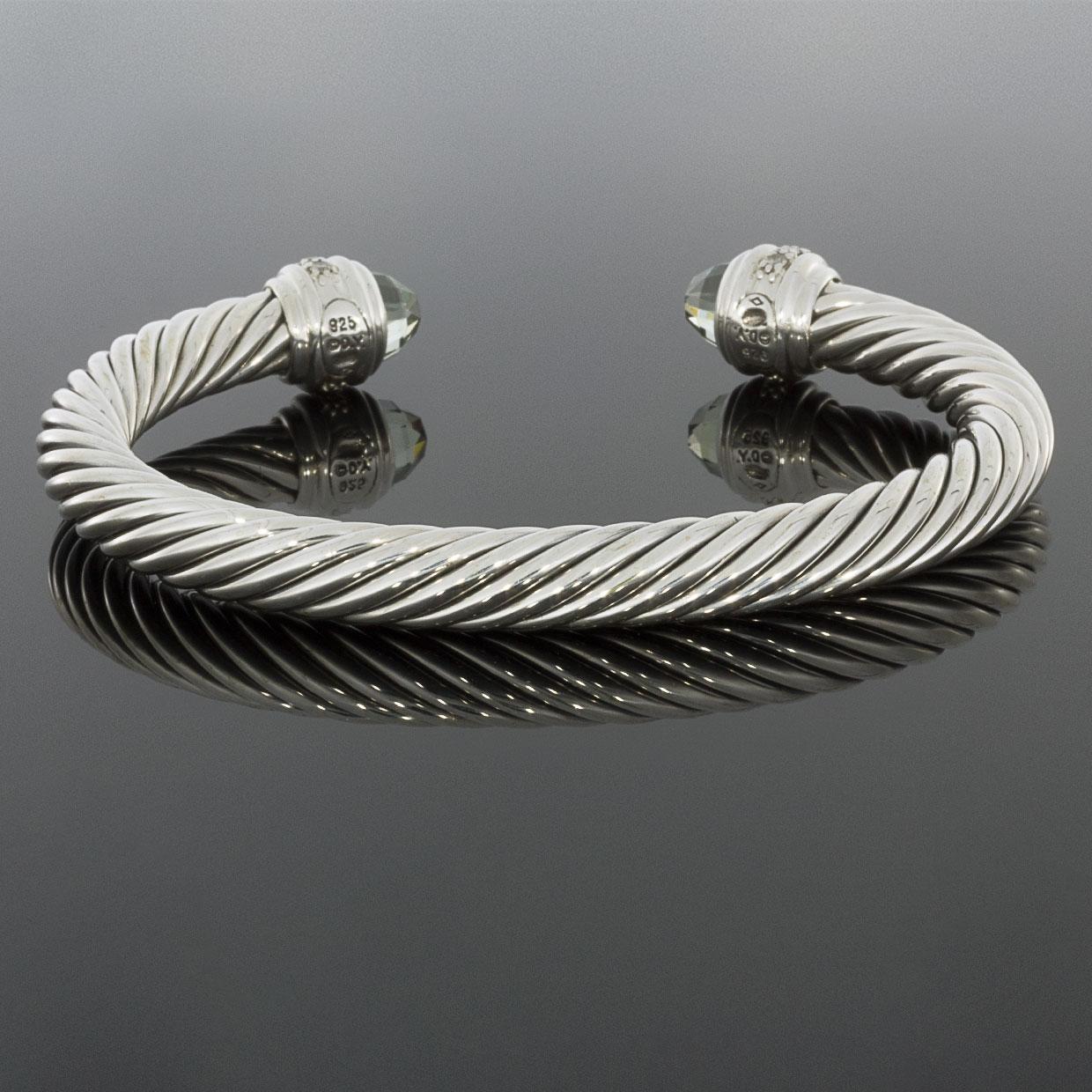 Women's David Yurman Cable Classics Sterling Silver Prasiolite and Diamond Cuff Bracelet