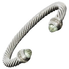 David Yurman Cable Classics Sterling Silver Prasiolite and Diamond Cuff Bracelet