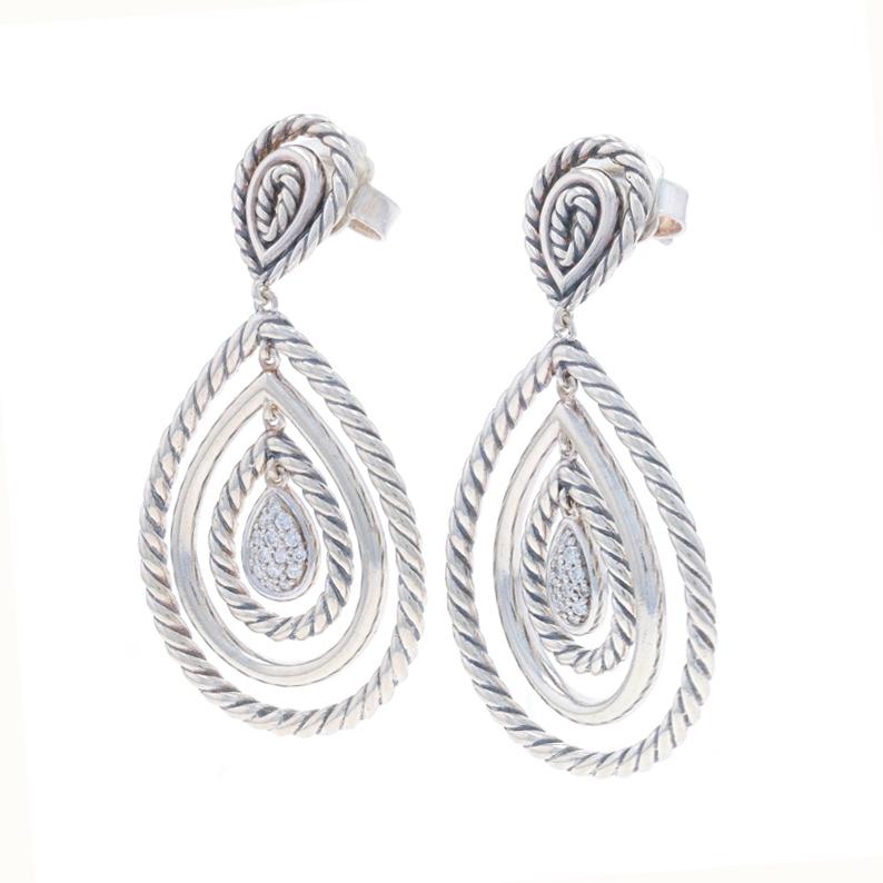 Taglio rotondo David Yurman Orecchini classici a goccia con diamanti Sterling 925 Dangle .17ctw in vendita