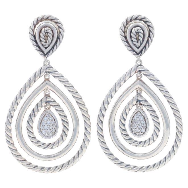 David Yurman Orecchini classici a goccia con diamanti Sterling 925 Dangle .17ctw in vendita