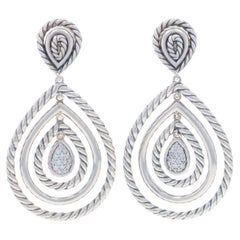 David Yurman Cable Classics Tropfen-Diamant-Ohrringe aus Sterling 925, baumelnd .17ctw