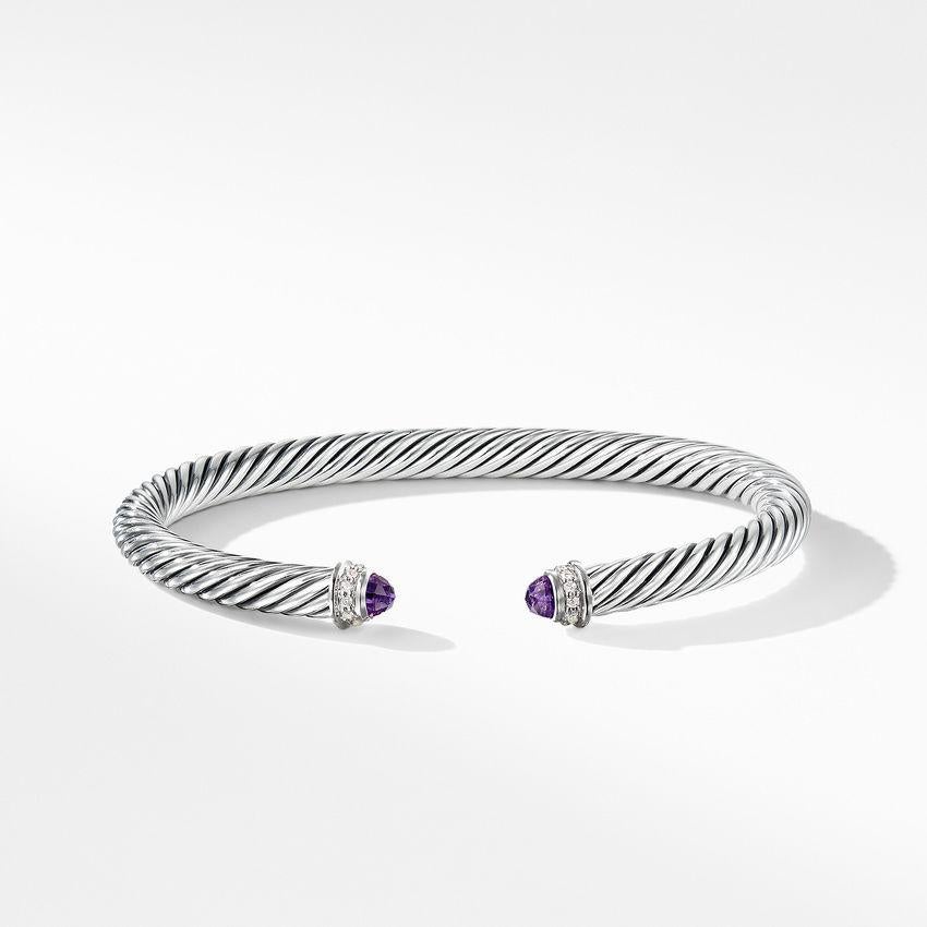 Sterling Silver
Faceted Amethyst
Pavé Diamonds, 0.07 total carat weight 
Cable, 5mm
Size Medium 
B03934 SSAAMDI
