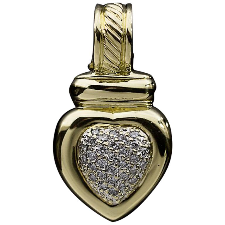 David Yurman Cable Classics Yellow Gold Pave Diamond Heart Pendant Enhancer