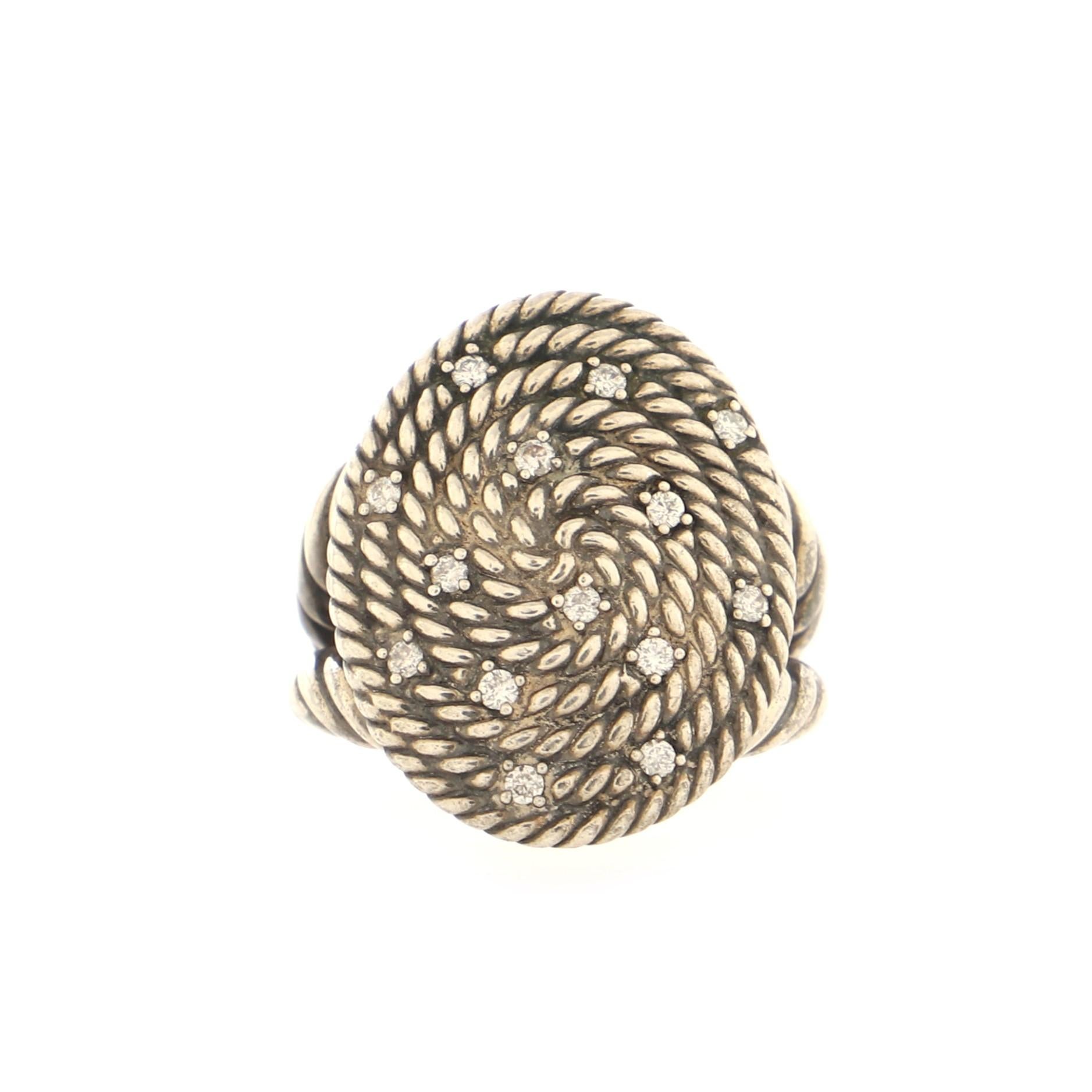 David Yurman Cable Coil Oval Ring Sterling Silver with Diamonds In Good Condition In New York, NY