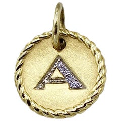 David Yurman Cable Collectables 18K Gold Initial "A" Diamond Disc Charm Pendant