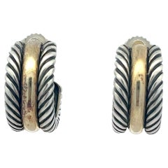 David Yurman Cable Collectables Two-Tone 14k Gold, Sterling Huggie Hoop Earrings