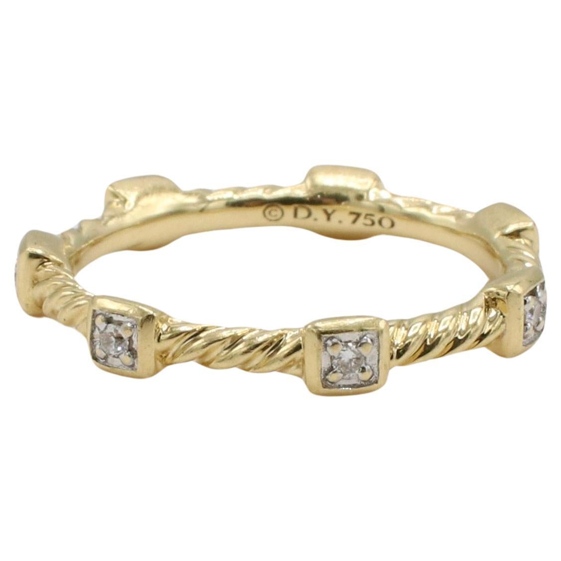 David Yurman Kabelsammlerstücke 18 Karat Gelbgold & Diamanten Band Stapelring  im Angebot