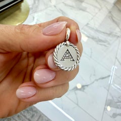 David Yurman Cable Collectibles 925 Silver Diamond “A” Initial Charm Pendant