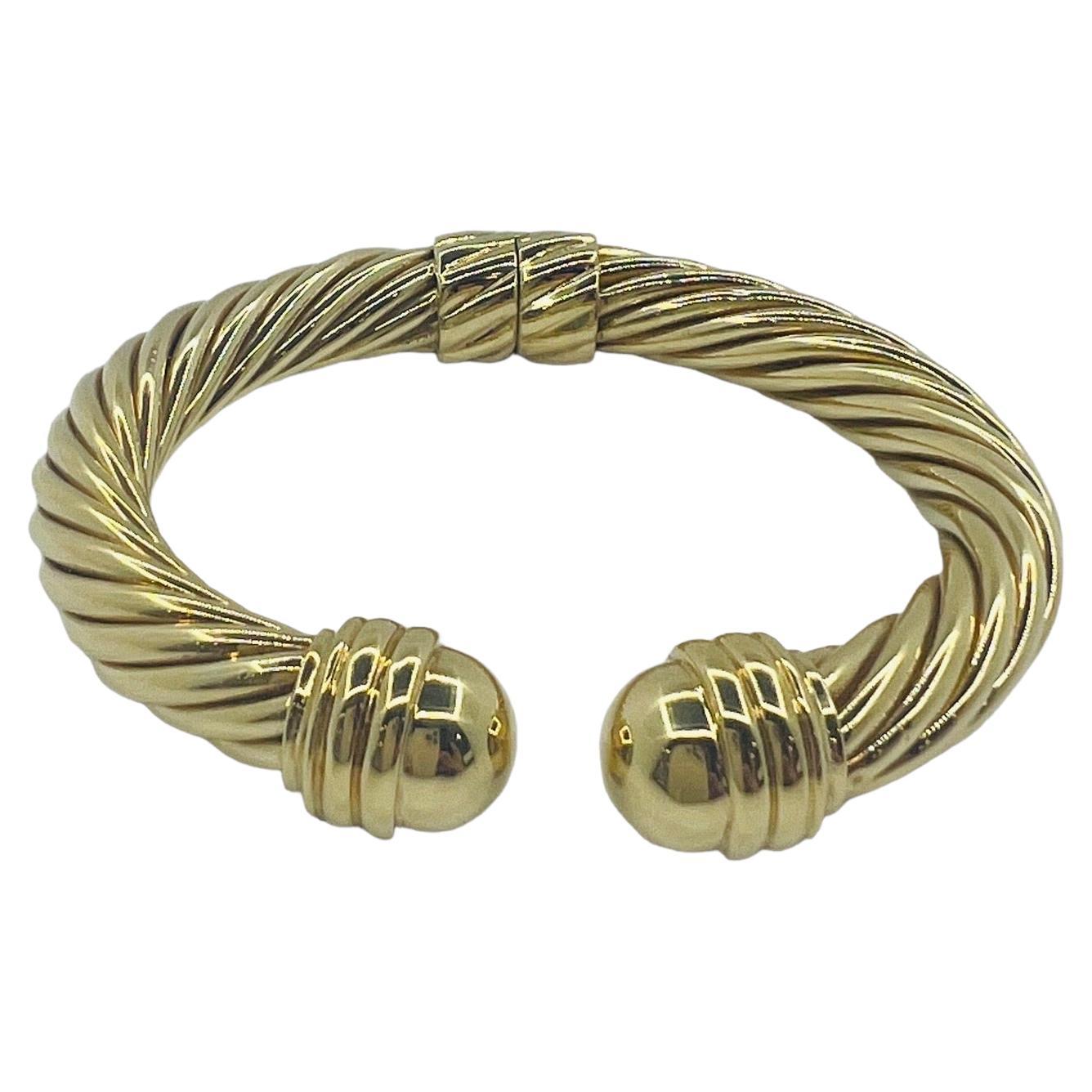 David Yurman Cable Collection Cuff Bracelet, 18k Yellow Gold For Sale