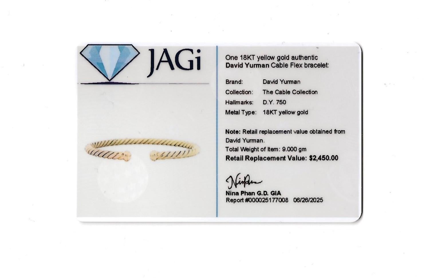 David Yurman Bracciale Flex Cable Collection Bracciale in oro giallo 18 carati lucido in vendita 2