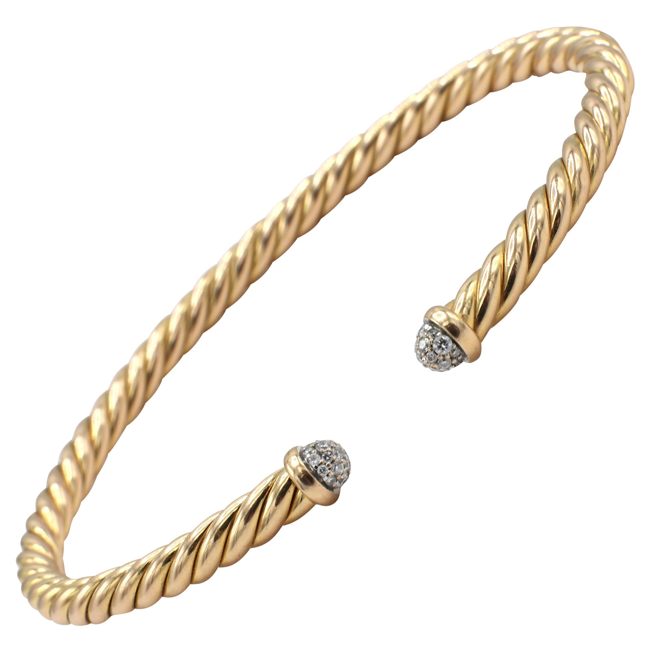 David Yurman Cable Collection Spira Diamond 18k Rose Gold Bracelet