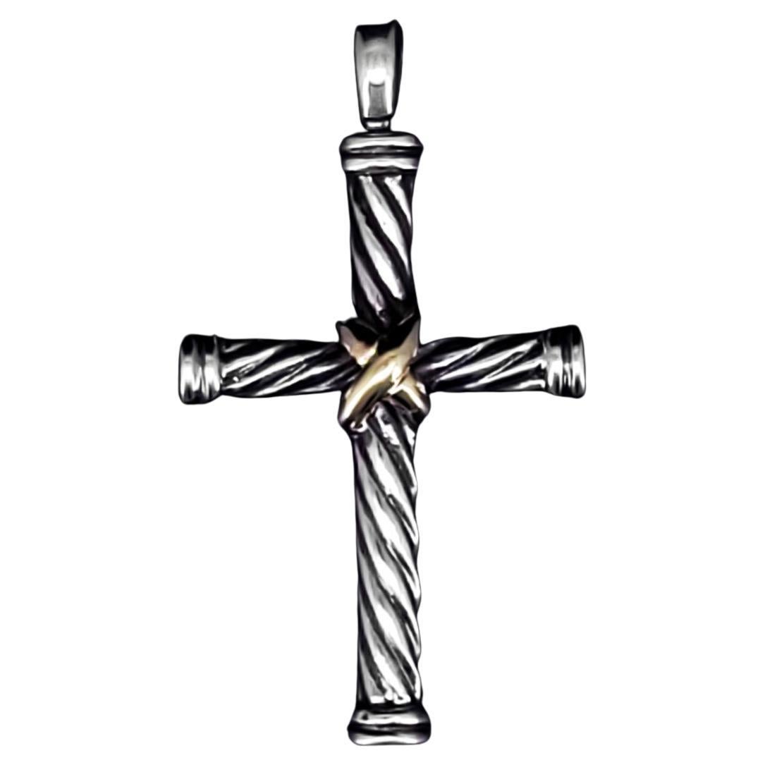David Yurman Cable Cross Pendant Sterling Silver with 18K Yellow Gold