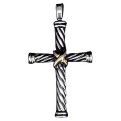 David Yurman Cable Cross Pendant Sterling Silver with 18K Yellow Gold