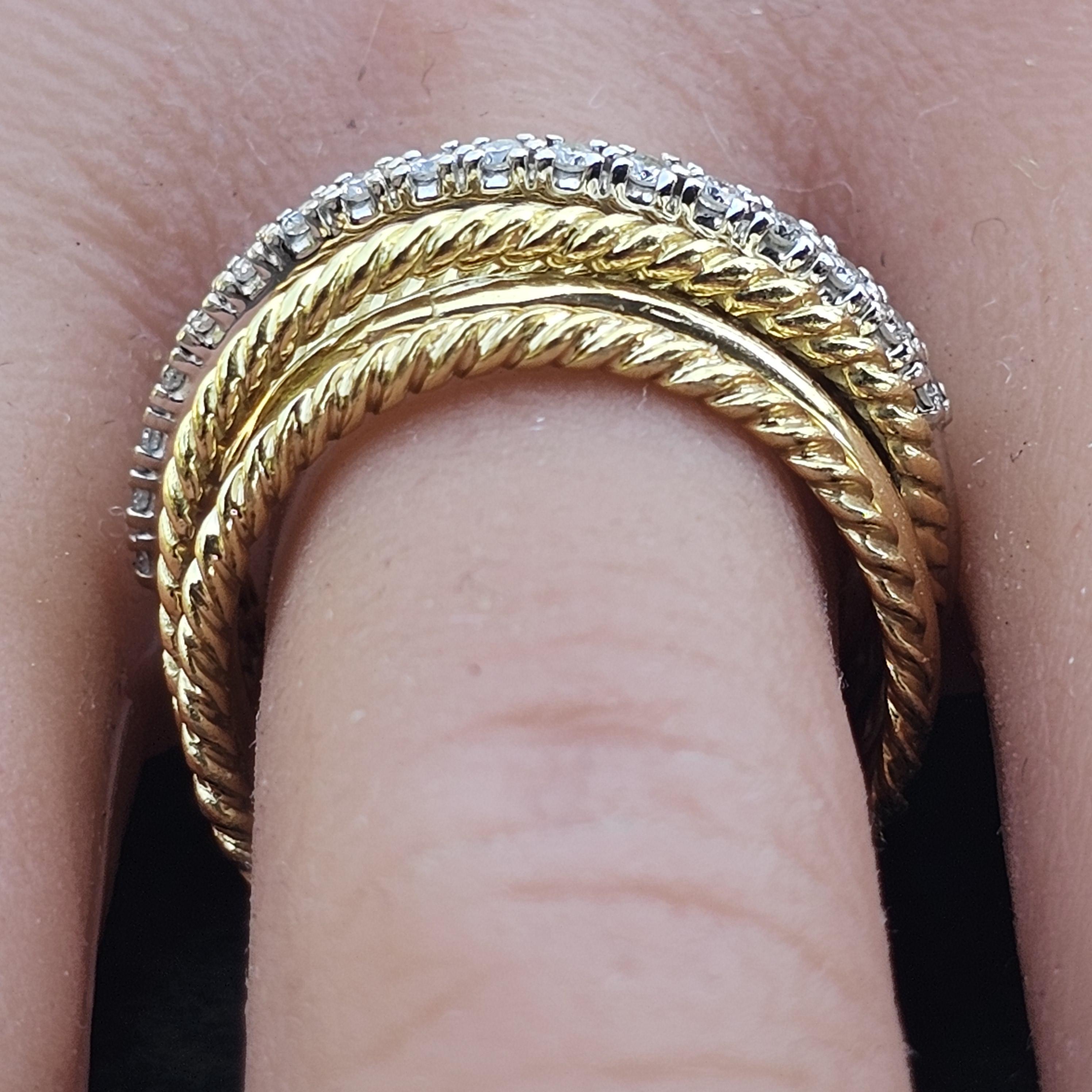David Yurman Kabel Crossover Ring Band 7 Reihe Diamant 18k Gold sz 6,75 10,3g 10mm im Zustand „Gut“ im Angebot in Northbrook, IL
