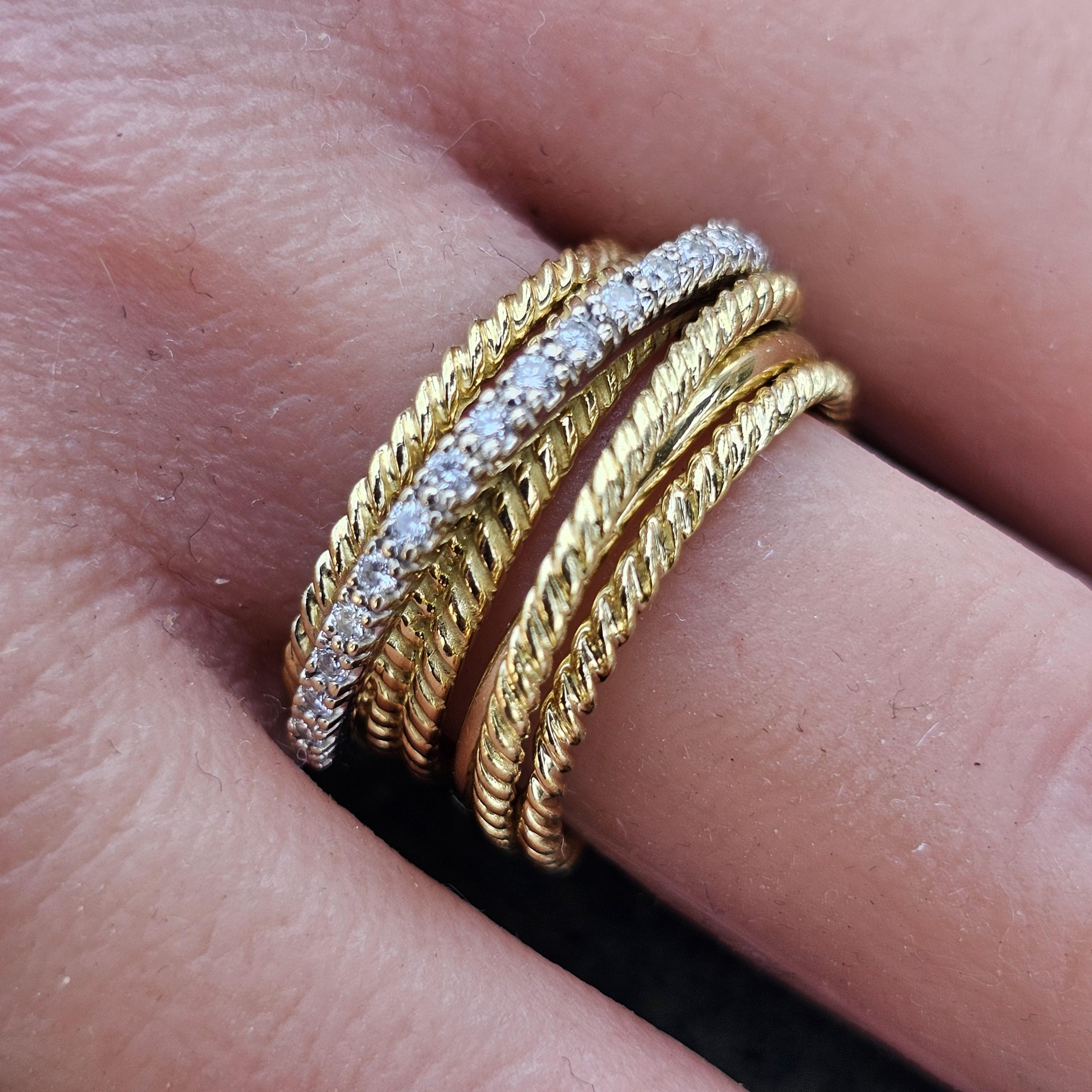 David Yurman Kabel Crossover Ring Band 7 Reihe Diamant 18k Gold sz 6,75 10,3g 10mm Damen im Angebot