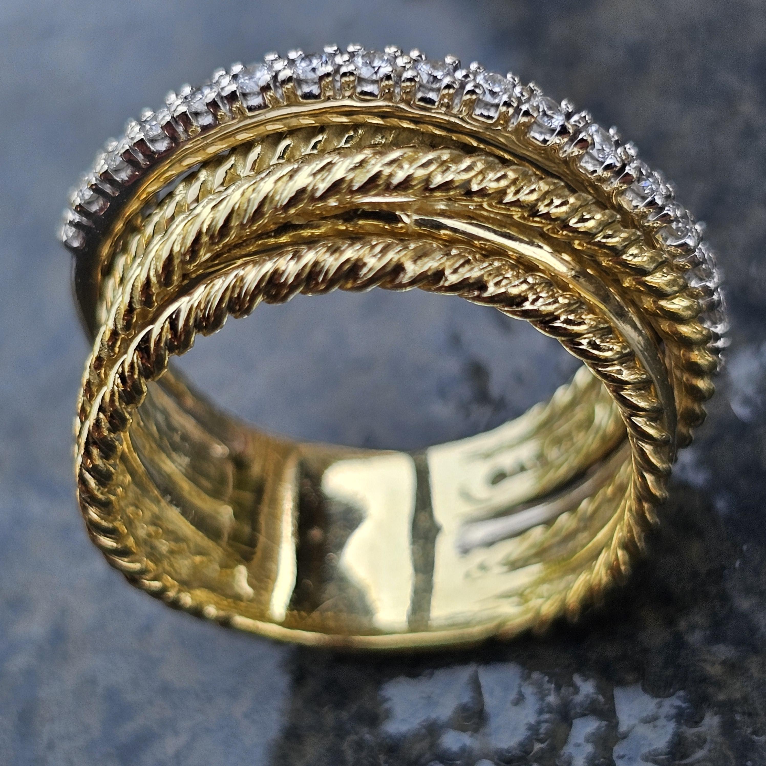 David Yurman Kabel Crossover Ring Band 7 Reihe Diamant 18k Gold sz 6,75 10,3g 10mm im Angebot 2
