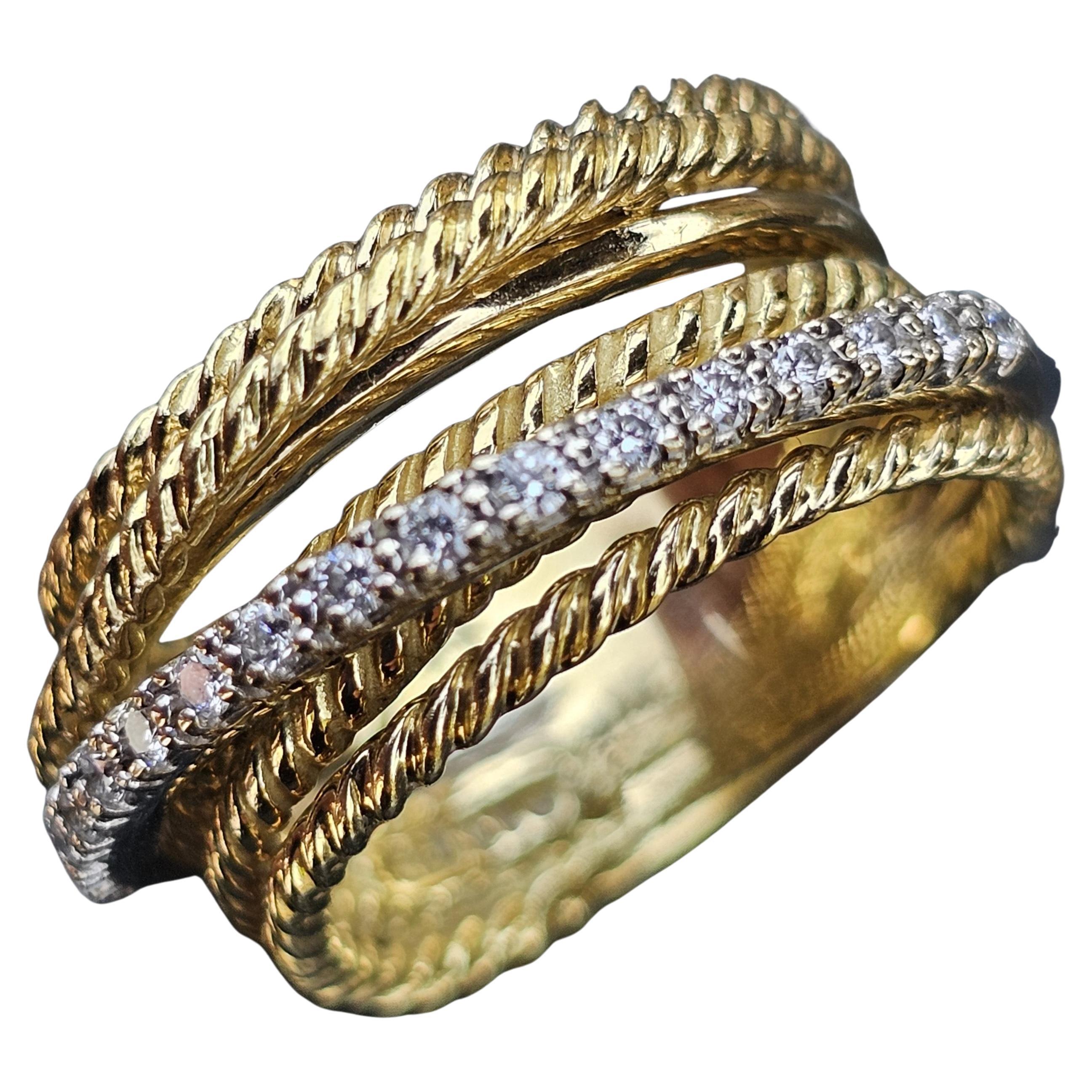 David Yurman Kabel Crossover Ring Band 7 Reihe Diamant 18k Gold sz 6,75 10,3g 10mm im Angebot