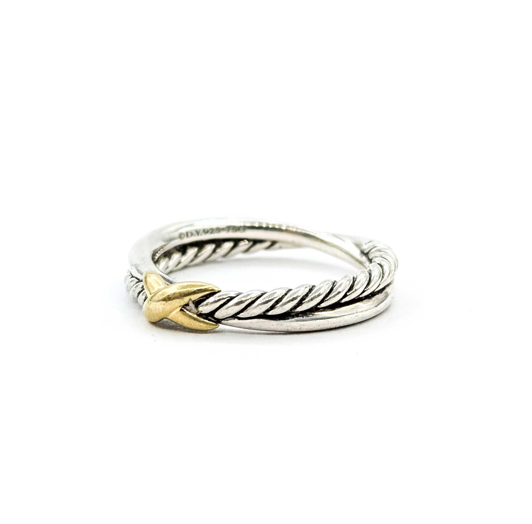 Contemporaneo David Yurman Anello incrociato con cavo in argento sterling e oro giallo 18 carati in vendita