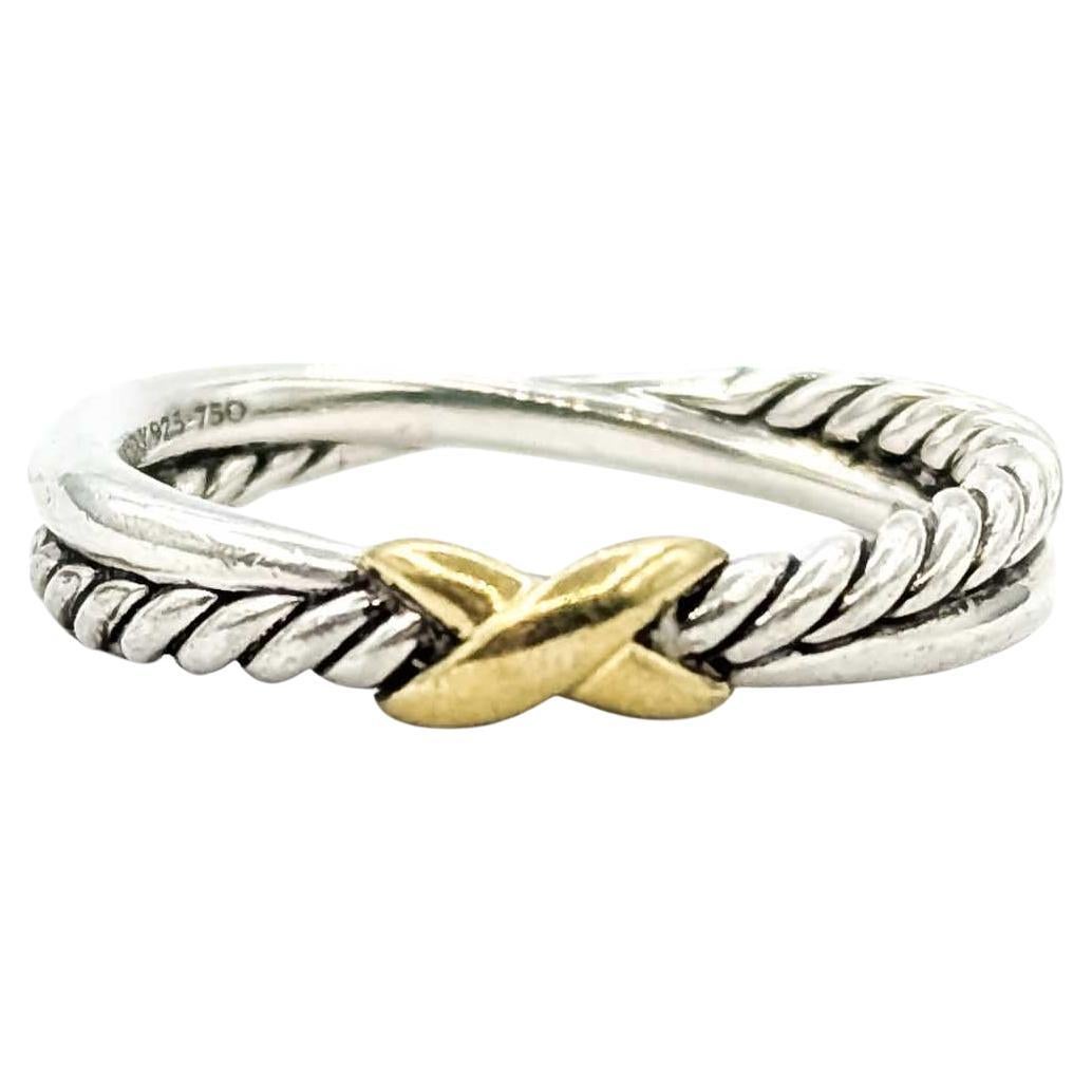 David Yurman Anello incrociato con cavo in argento sterling e oro giallo 18 carati