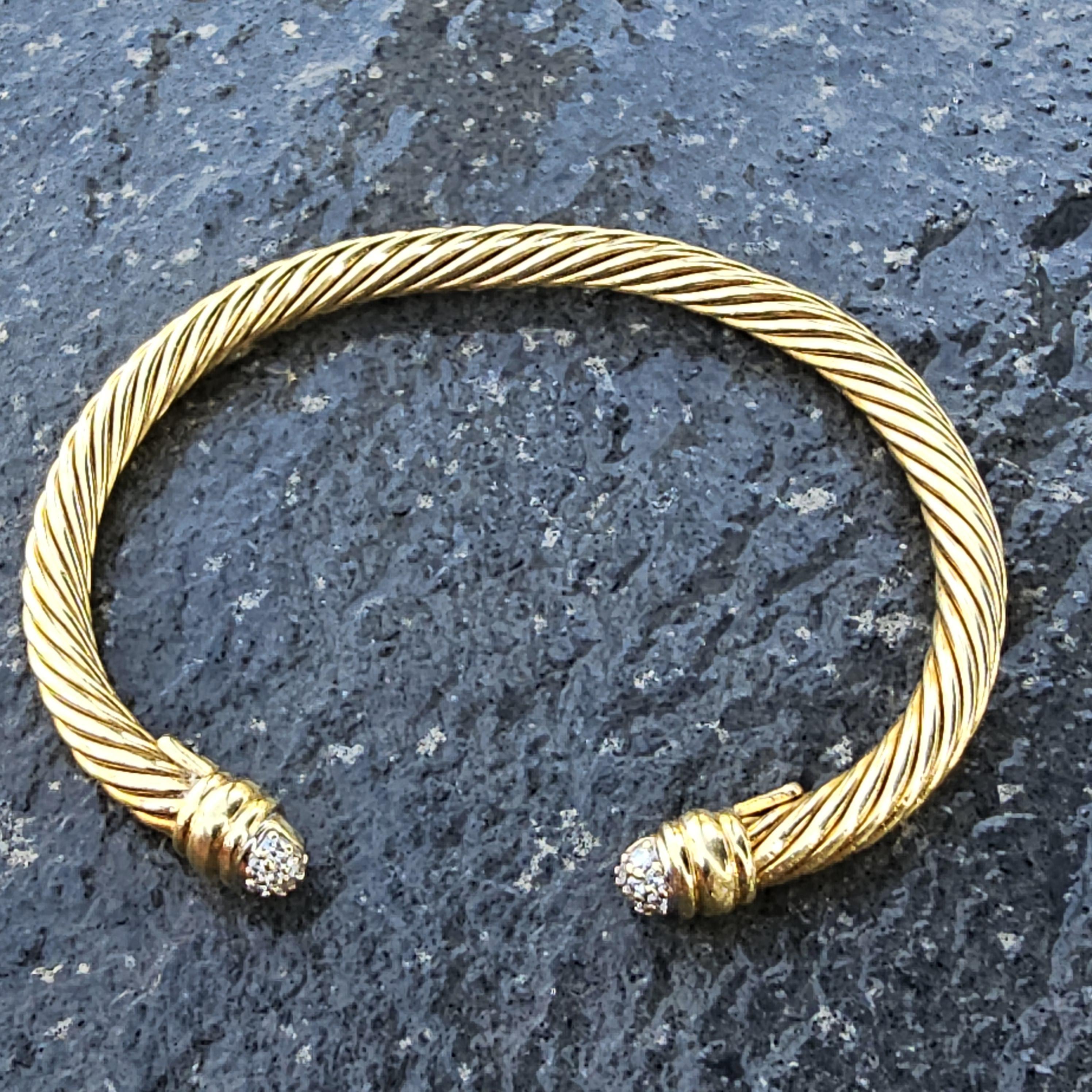 David Yurman Pulsera puño cable Oro amarillo 18k pavé diamantes 5 mm 6,75