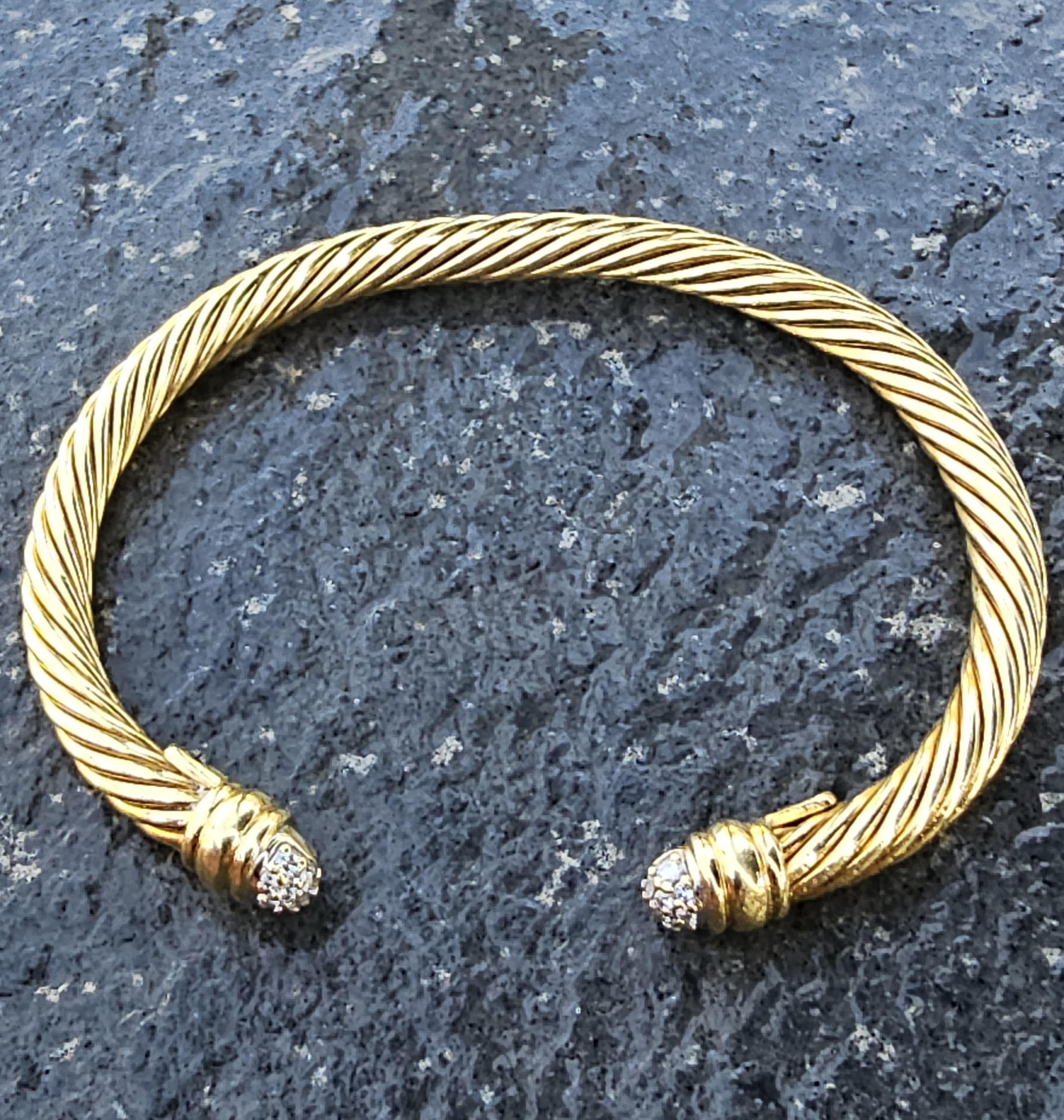 David Yurman Pulsera puño cable Oro amarillo 18k pavé diamantes 5 mm 6,75