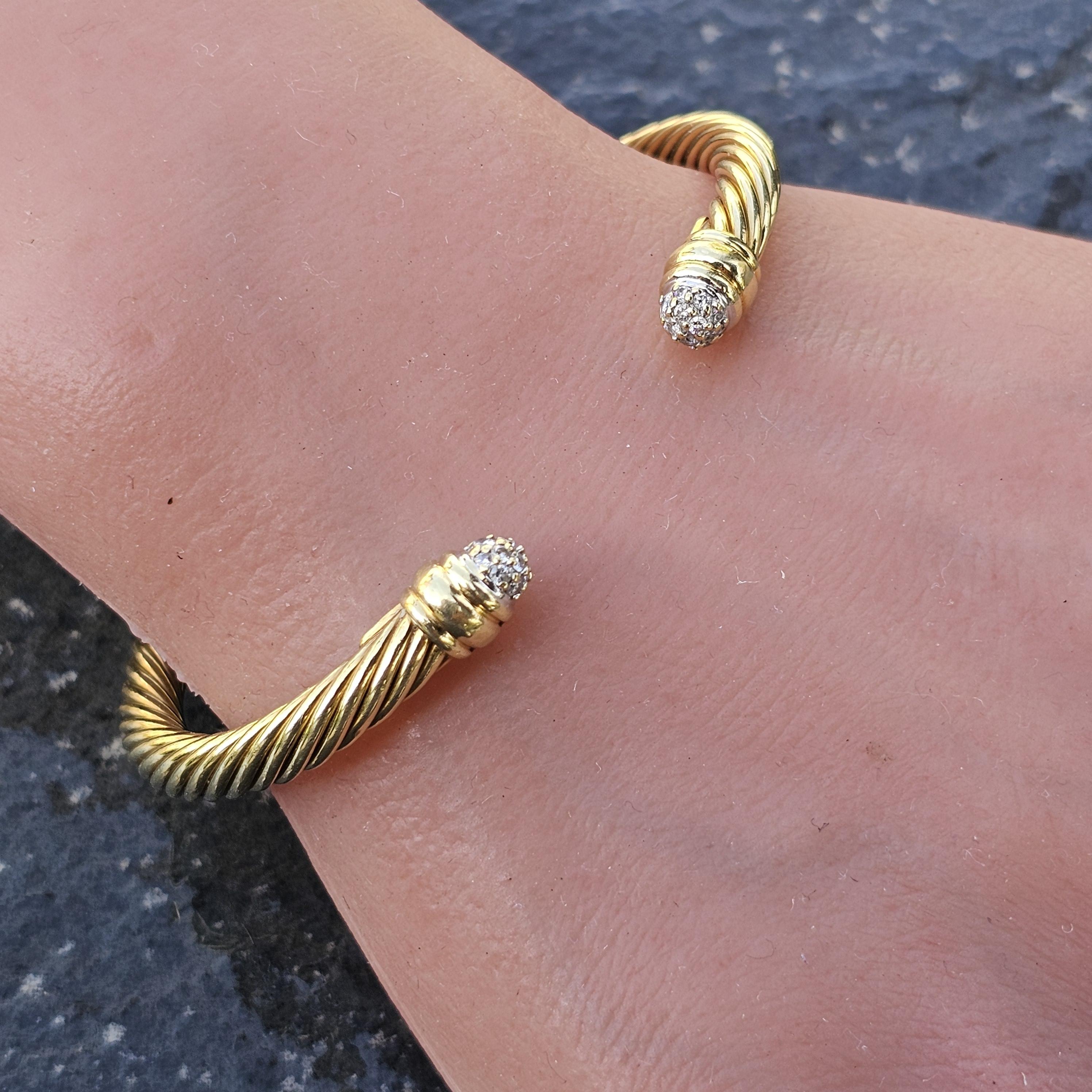 David Yurman Pulsera puño cable Oro amarillo 18k pavé diamantes 5 mm 6,75