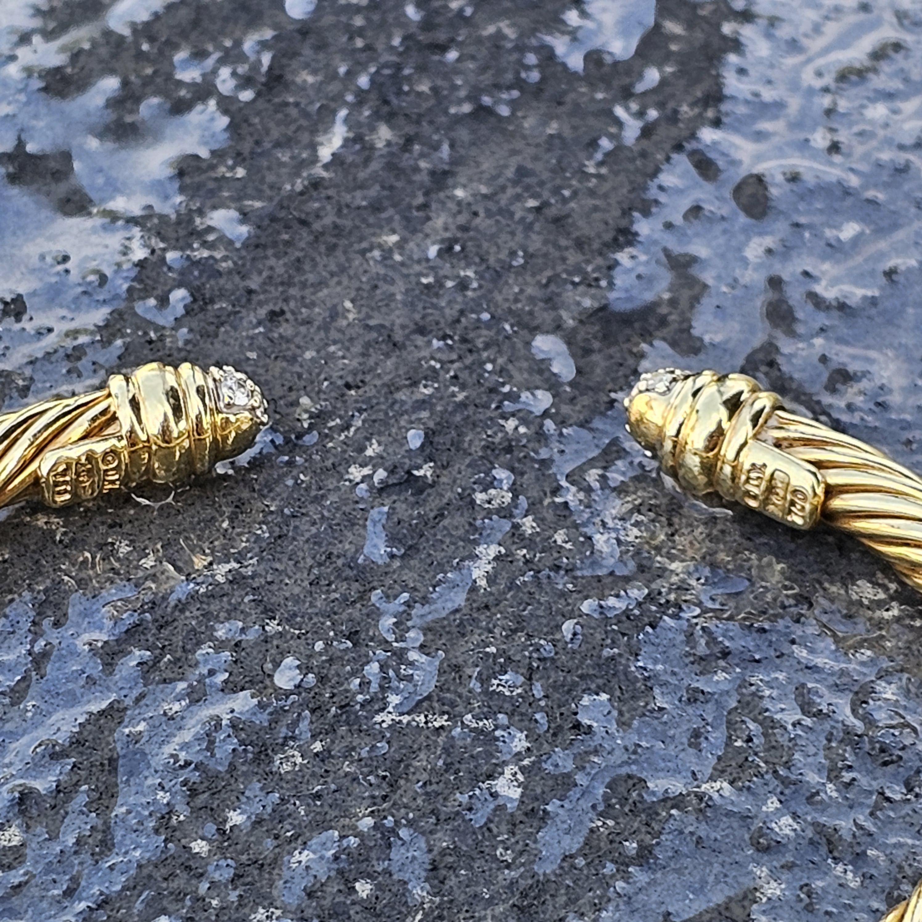 De las mujeres David Yurman Pulsera puño cable Oro amarillo 18k pavé diamantes 5 mm 6,75