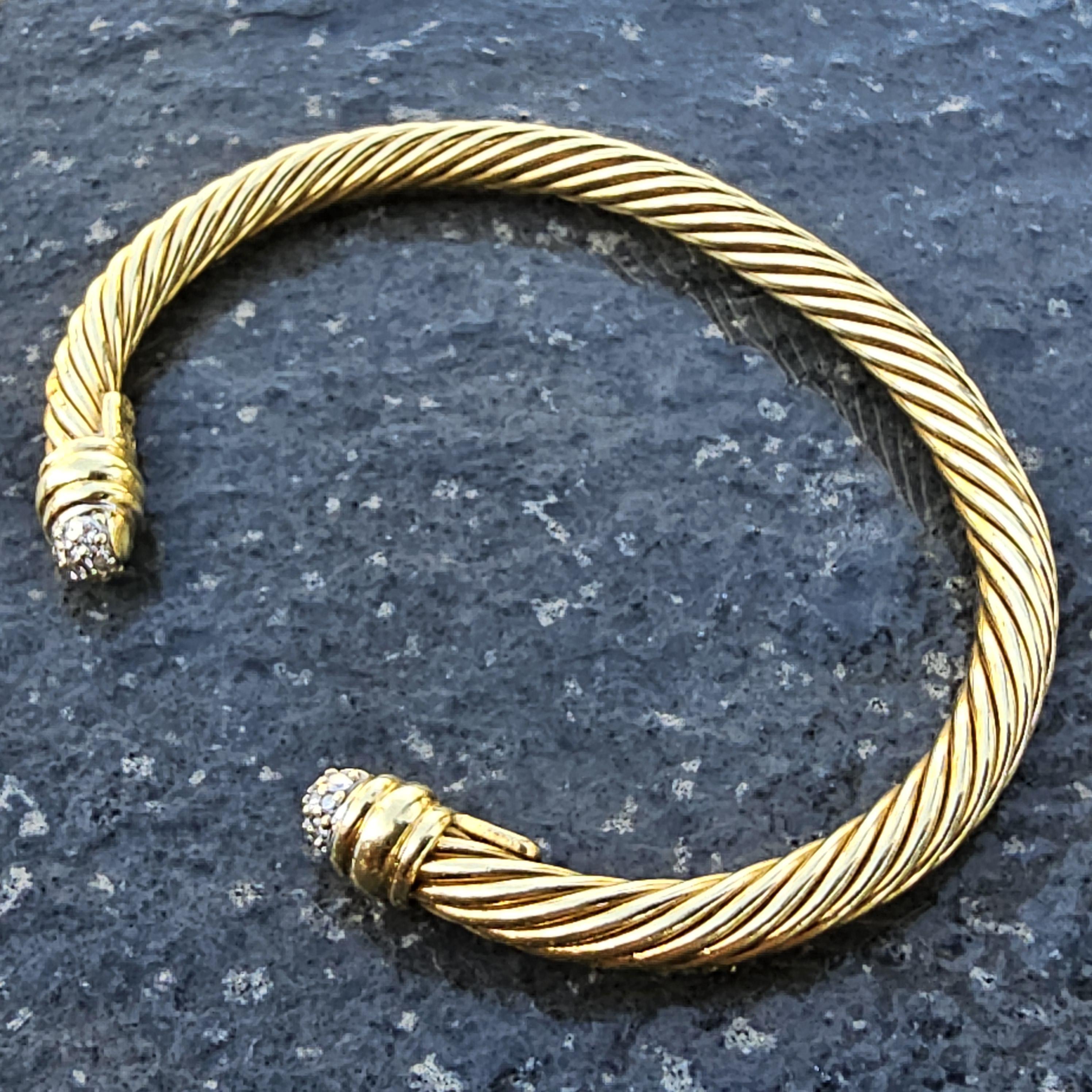David Yurman Pulsera puño cable Oro amarillo 18k pavé diamantes 5 mm 6,75