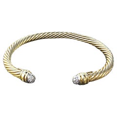 David Yurman Cable Cuff Bracelet Diamond Pave 18k Yellow Gold 5mm 6.75" 15.9g