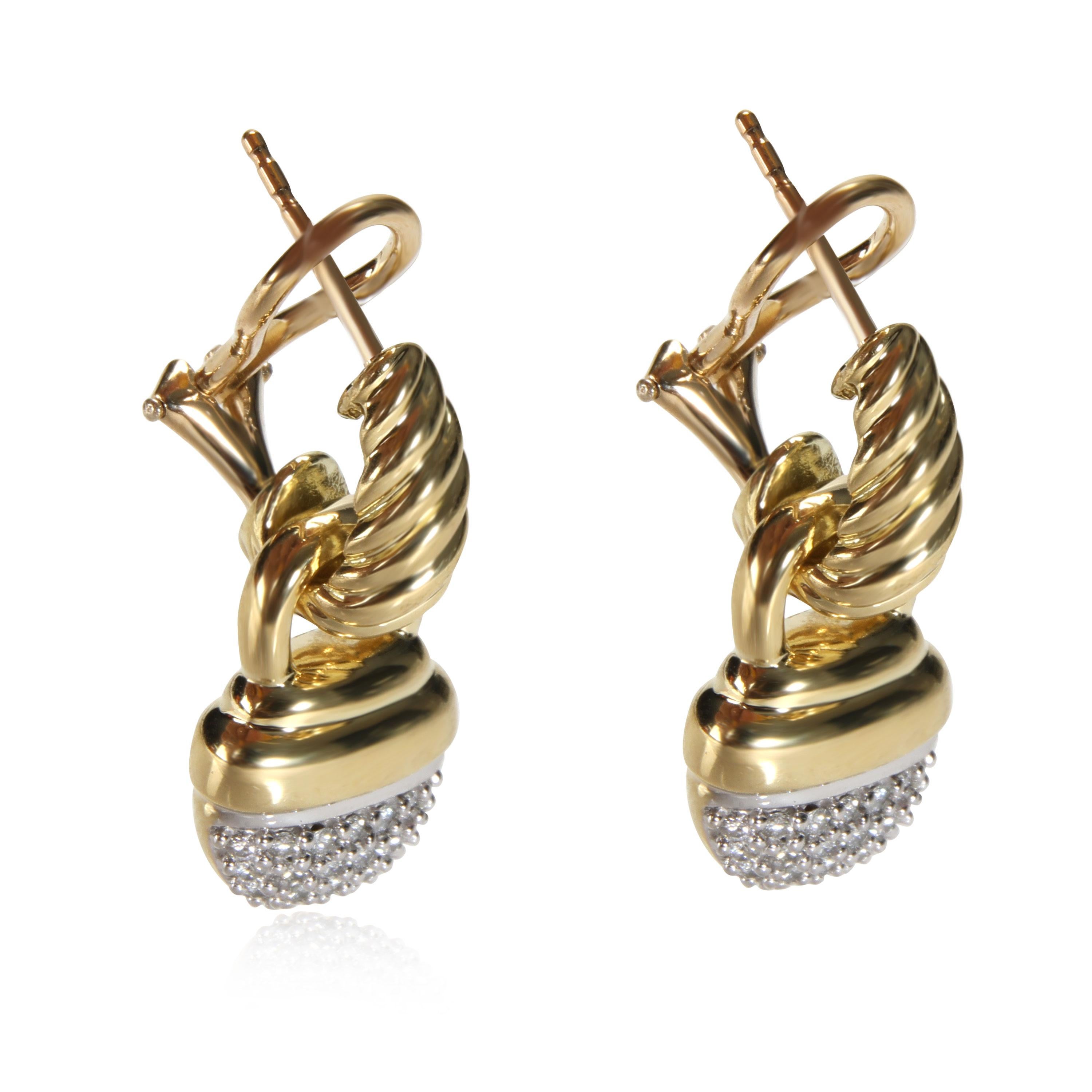 David Yurman: 0,64 Karat Gelbgold Kabel-Diamant-Eichel-Tropfen-Ohrring im Zustand „Hervorragend“ in New York, NY