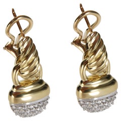 David Yurman Cable Diamond Acorn Drop Earring in 18K Yellow Gold 0.64 CTW