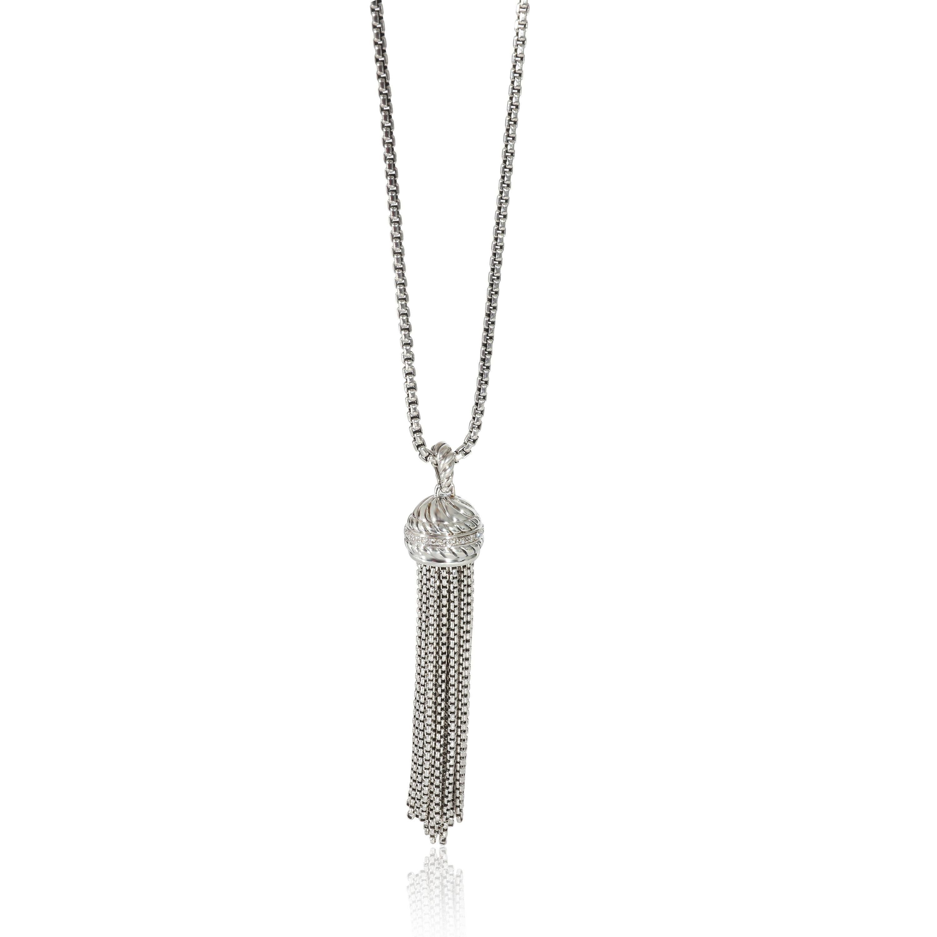 Women's or Men's David Yurman Cable Diamond Tassel Pendant in Sterling Silver For Sale
