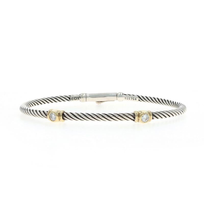David Yurman Bracciale a due stazioni con diamanti a cavo da 6 1/2" - Rotondo 0,20ctw