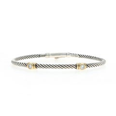 David Yurman Cable Diamond Two-Station Bangle Bracelet 6 1/2" - Round .20ctw