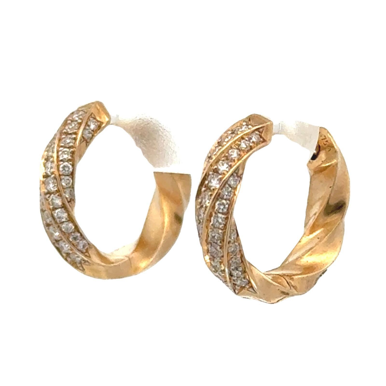 David Yurman Cable Edge Diamond 18 Karat Yellow Gold Huggie Hoop Earrings In Excellent Condition In Boca Raton, FL